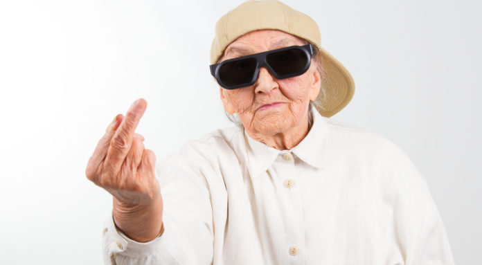 cool grandma showing her f-finger