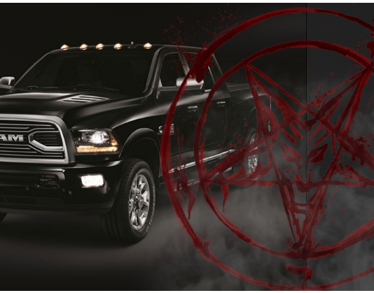 Satanic Pentagram over Ram truck, on black