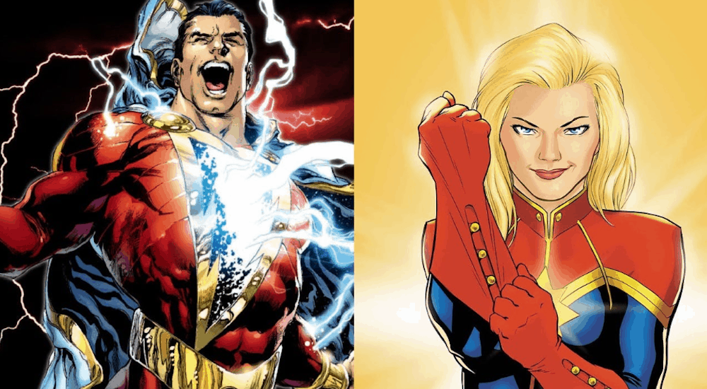 Side by side of DC's Shazam and Marvel's Captain Marvel