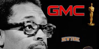 Spike Lee is in black and white on a black background with the GMC logo, an Oscar, and more. He came up with a movie idea after hearing two people compare the 2019 GMC Terrain vs 2019 Chevy Equinox.