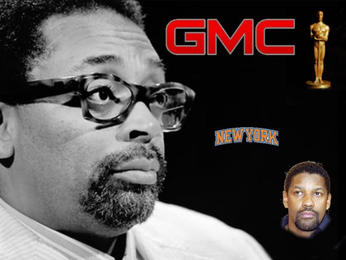 Spike Lee is in black and white on a black background with the GMC logo, an Oscar, and more. He came up with a movie idea after hearing two people compare the 2019 GMC Terrain vs 2019 Chevy Equinox.