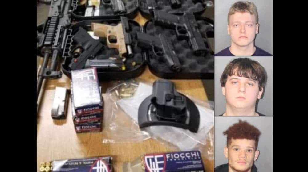 A gun bust image is shown next to three mugshots of young men. The men may be linked to struggling Tennessee Chevy dealers.