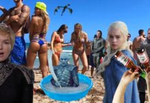 The Game of Thrones characters are at a modern day summer beach party.