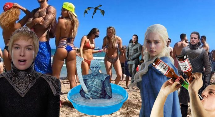 The Game of Thrones characters are at a modern day summer beach party.