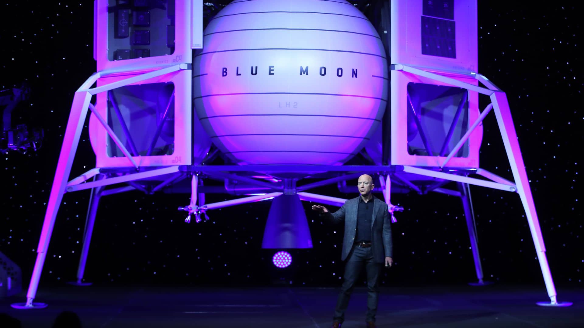 Blue Origin Founder Jeff Bezos presents his Blue Moon Lunar Landing Module