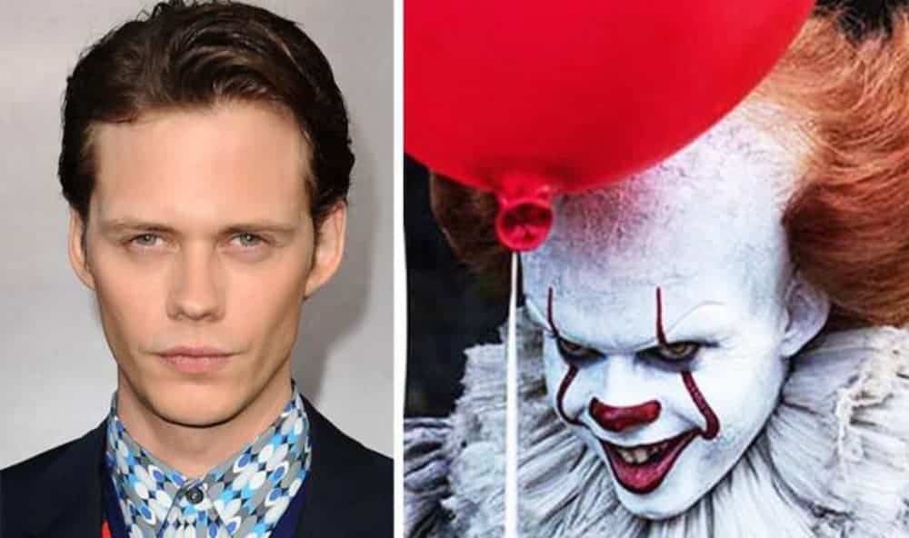 Bill Skarsgard is in a side by side next to his character Pennywise.