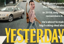 Parody of 'Yesterday' Movie Poster featuring man crossing Abbey Road, while looking back at a 1995 Dodge Stratus