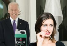 In live auto news, Biden may be the face of a new car smell product, whihc is shown in front of him and next to a confused woman.