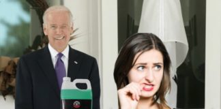 In live auto news, Biden may be the face of a new car smell product, whihc is shown in front of him and next to a confused woman.