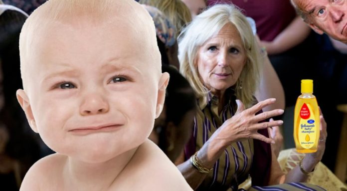 A baby is crying over Jill Biden who bullies those needing No Credit Car Loans.