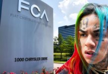6ix9ine is shown in front of the FCA sign in the latest live auto news.