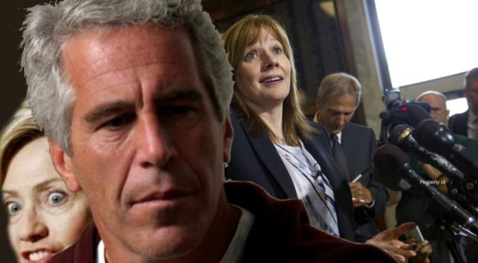 Jeffrey Epstein's face is shown in front of a hearing relating to live auto news.