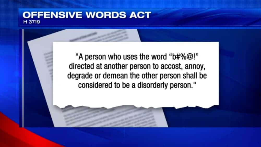 A news clip of the Offensive Word Act is shown.