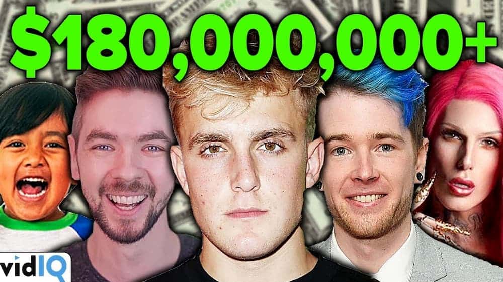 $180,000,000+ is written over several Youtube stars.