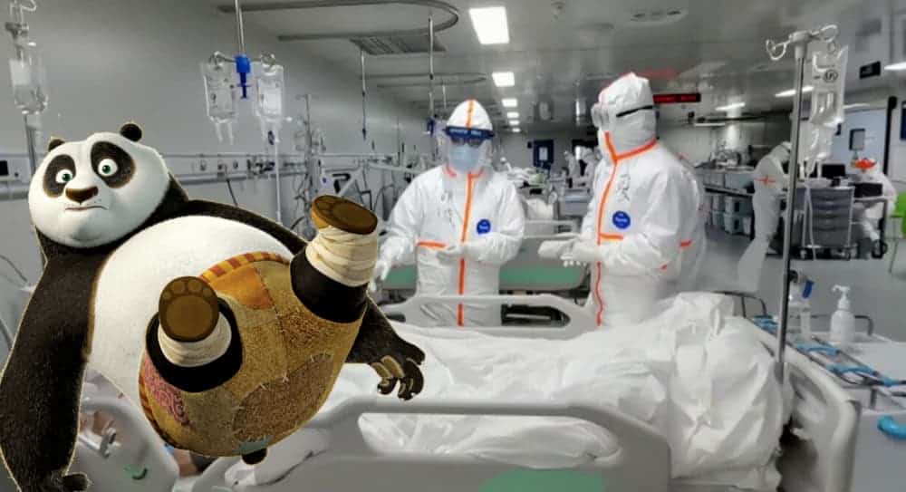 Kung Fu panda is in a hospital being treated for Coronavirus.