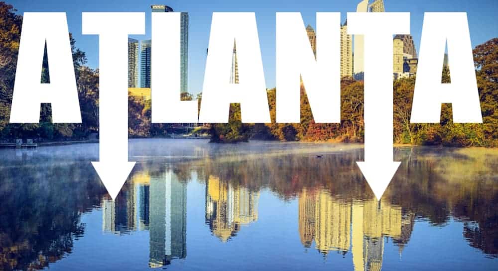 The word 'Atlanta' is shown over a lake.
