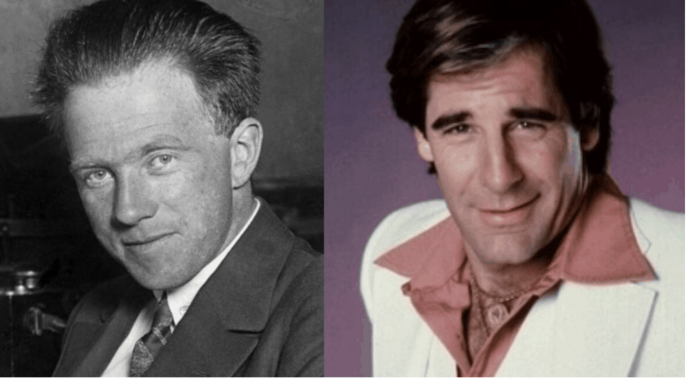 A picture of Werner Heisenberg and a picture of Scott Bakula.
