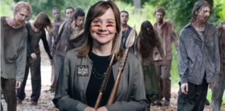 Mary Barra, the head of GM, is wearing war paint, holding spears and has a patch that reads 'badass mother' while standing in front of zombies.