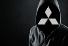 A hooded figure is shown with a Mitsubishi logo for a face, after leaving a used car dealer near you.