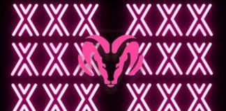 Something not usually seen at a Ram truck dealership, neon pink rows of 'XXX' and Ram logo are shown.