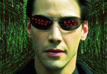 Neo from the Matrix is shown with glasses advertising online car sales.