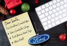 A 'Dear Santa' list is shown at a Ford F-150 dealer.