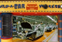 A line of cars are shown during a Build-a-Car Workshop.