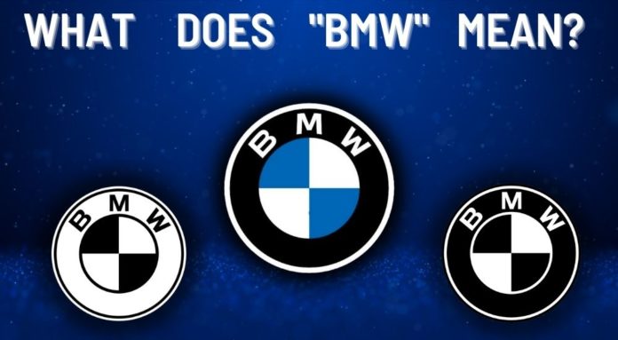 Three used BMW logos are shown on a blue background.