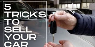 Keys are shown exchanging hands with the text ''5 tricks to sell your car'' printed over it.