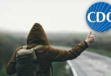A hitchhiker is shown from behind with the CDC logo above them.