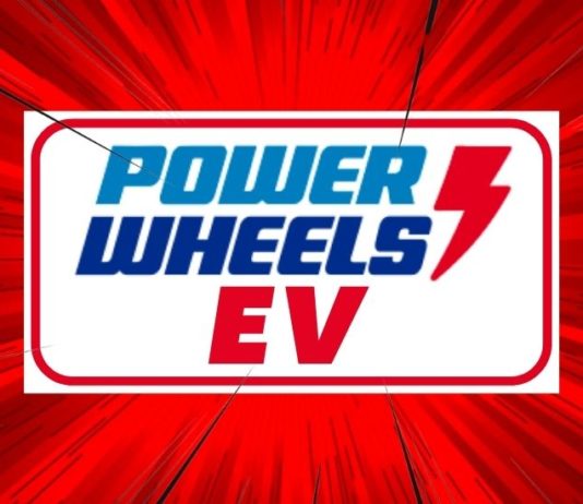 The Power Wheels EV logo is shown on a red background after people searched 'used cars under $10k.'