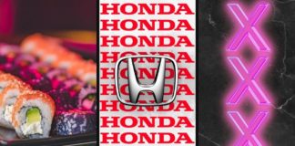 A Honda emblem and text is shown flanked by sushi and a triple X being compared to Certified Pre-Owned Honda products.