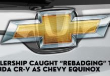A Honda badge is shown with a Chevy badge pasted over it during the battle of the 2022 Chevy Equinox vs the 2022 Honda CR-V.