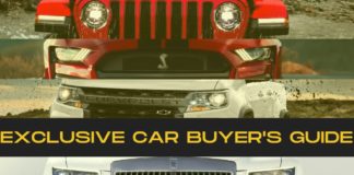 A Jeep, Ford, Chevy, and Rolls Royce are shown on an auto sales guide.