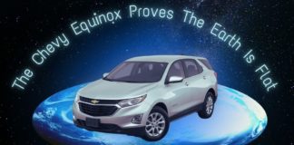 A silver 2022 Chevy Equinox is shown on top of a flat earth after leaving an Equinox dealer.