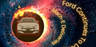 A silver 2023 Ford Mustang is shown in front of a star.