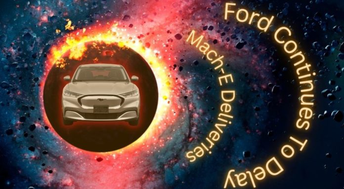 A silver 2023 Ford Mustang is shown in front of a star.