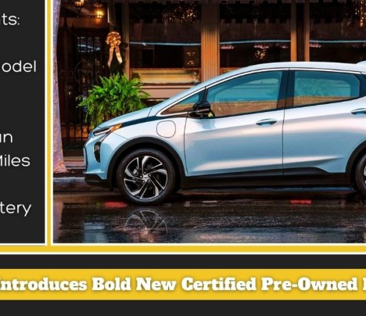 A blue 2022 Chevy Bolt is shown from the side after leaving a Certified Chevy dealer.