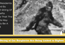 A black and white photo of bigfoot is shown near a Minooka Nissan Dealer.