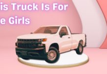 A pink 2023 Chevy Silverado is shown on a pink background.