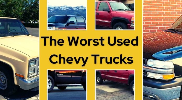 A collage of used Chevrolet trucks is shown.