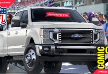 A white 2023 Ford F-450 is shown from the front at an angle.