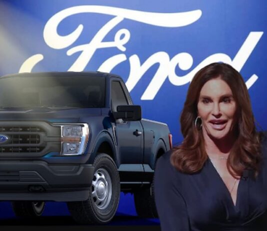 Caitlyn Jenner is shown near a Ford truck.
