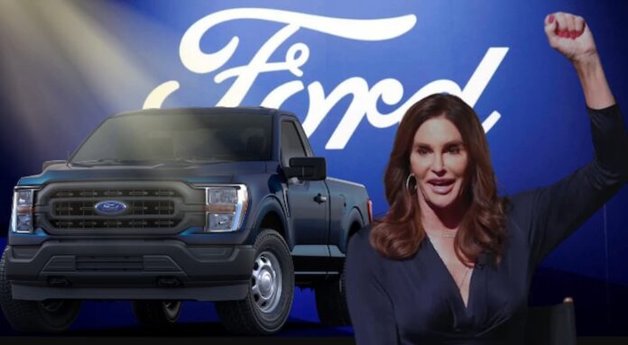 Caitlyn Jenner is shown near a Ford truck.