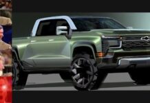 A green futuristic Silverado 1500 for sale is shown from the front at an angle.
