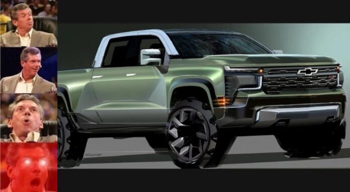 A green futuristic Silverado 1500 for sale is shown from the front at an angle.