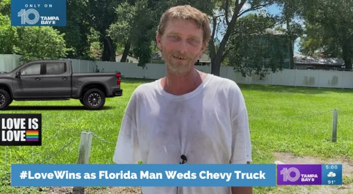 A person is shown being interviewed about Chevy trucks for sale by Channel 10 News.