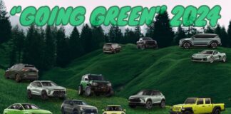 Many 'green' vehicles are shown on rolling green hills.